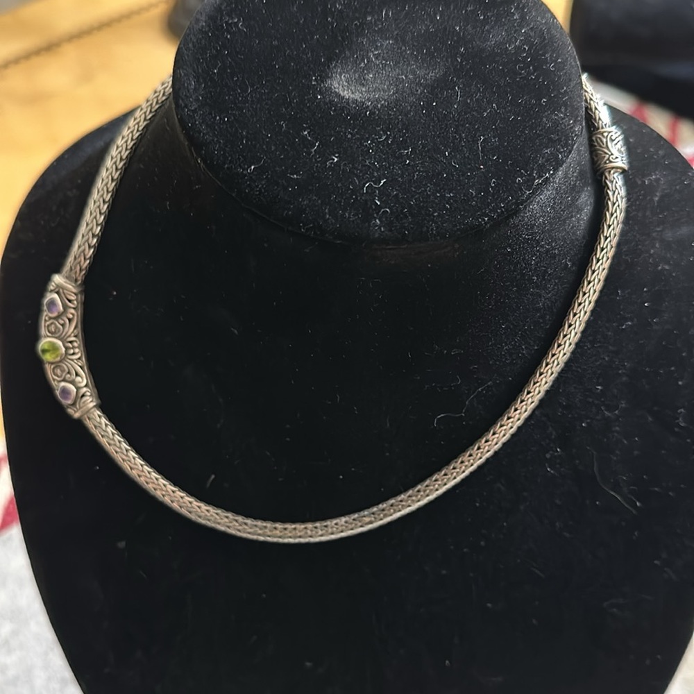 Solid Sterling Silver Necklace With Gem Stones - image 2